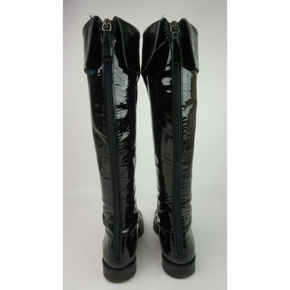 Chanel Women's Black Patent Leather Over The Knee CC Boots Size 36 - Picture 7 of 12